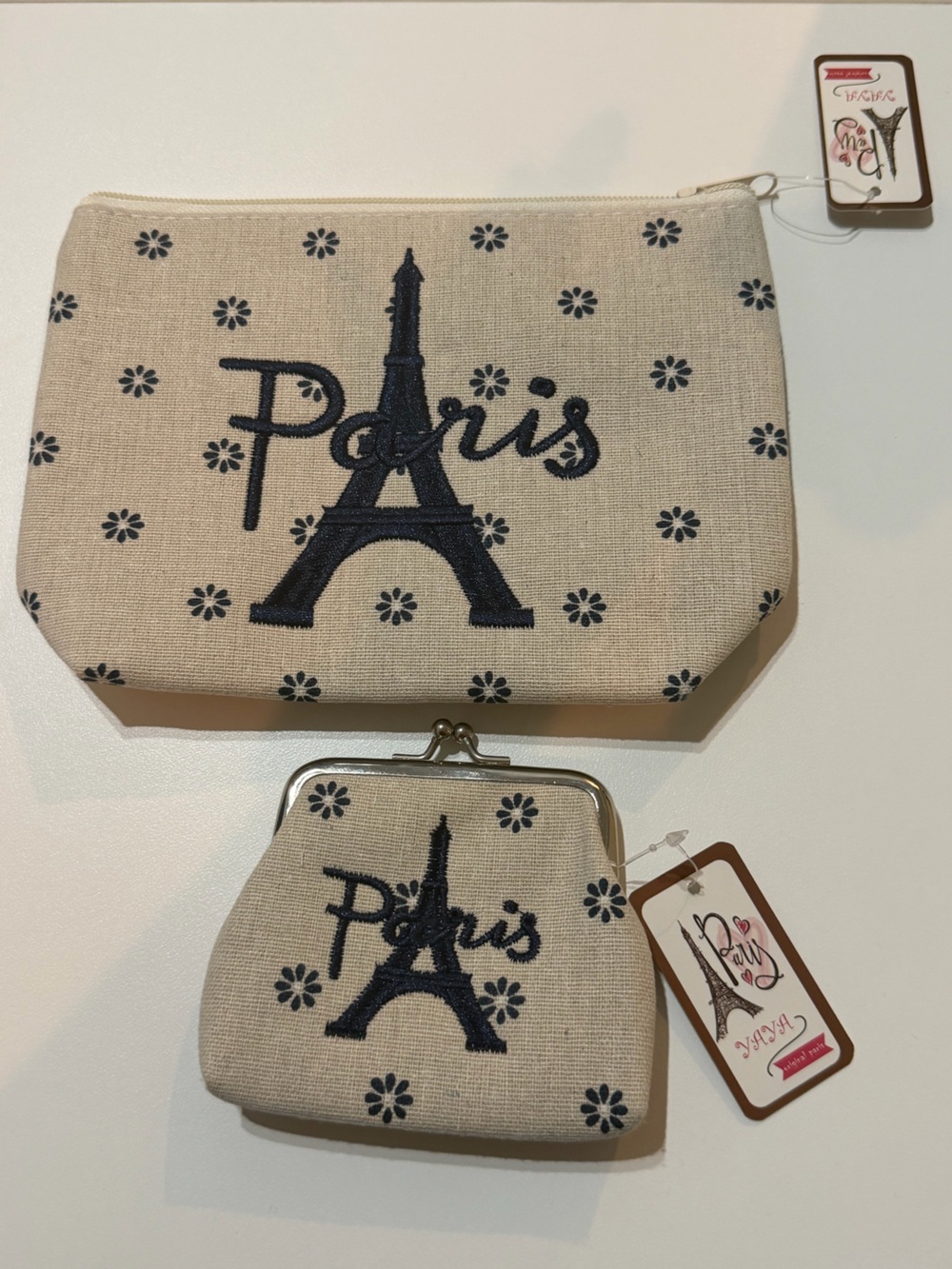 Canvas Floral Clutch & Coin Purse - Beige